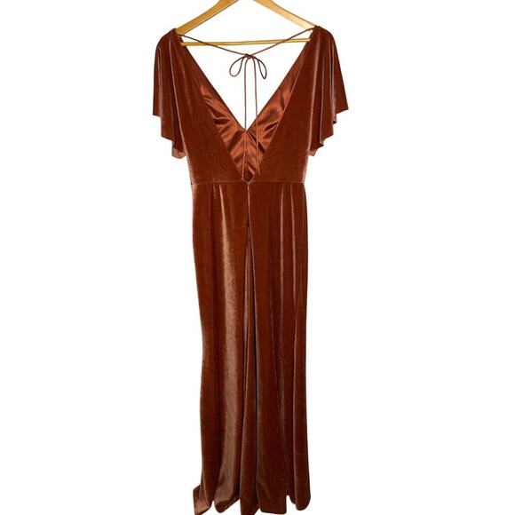 Jenny Yoo Elliss Flutter Sleeve Open Back Velvet Maxi Dress size 6 English Rose - Picture 7 of 12